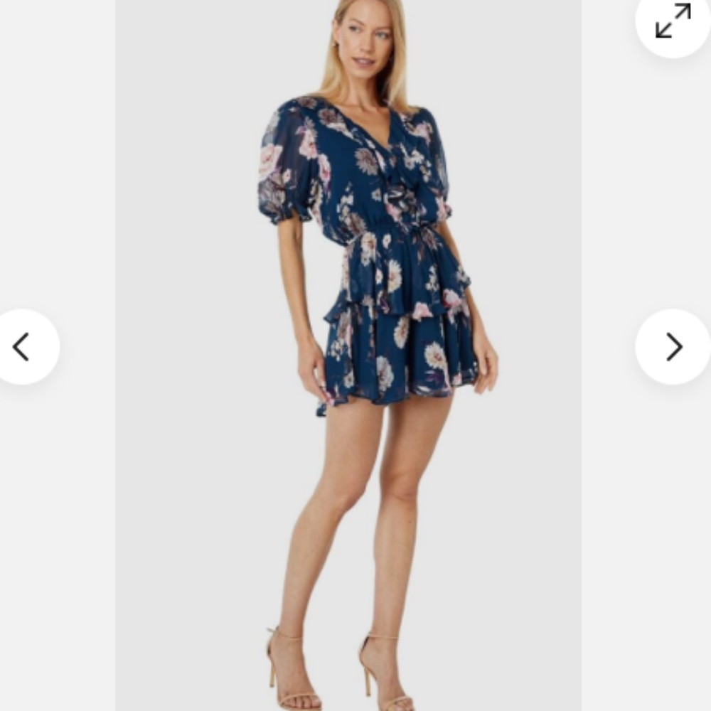 NWT Yumi Kim M Reese Blue Floral Ruffle Short Sleeve Mini Dress